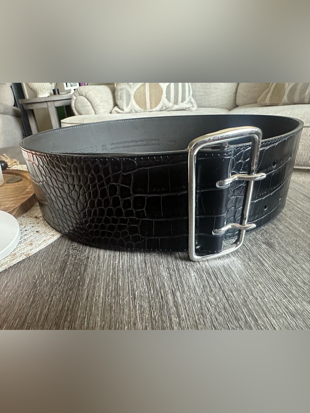 Express Black Faux Croc-Embossed Wide Belt with Silver Buckle NWT S/M